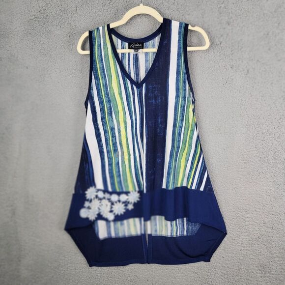 Artex Fashions Sleeveless Tunic Top Womens L Vertical Stripes V Neck Split Back - Picture 3 of 15